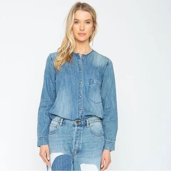 Sandrine Rose x Free People Chambray Button Up Top size XS NEW - Picture 7 of 7